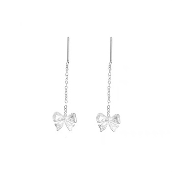 Sterling Silver Bowknot Ear Thread Earrings for Women, Elegant and Unique