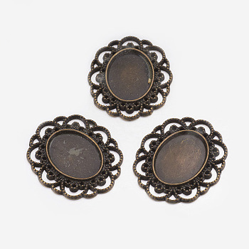 Tibetan Style Cabochon Setting, Oval, Antique Bronze, Lead Free, Nickel Free and Cadmium Free, 42x34.5x3.5mm, Hole: 1mm, Tray: 24x17.5mm, about 35pcs/296g
