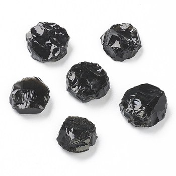 Rough Raw Natural Black Obsidian Beads, for Tumbling, Decoration, Polishing, Wire Wrapping, Wicca & Reiki Crystal Healing, No Hole/Undrilled, Flat Round, 18~21x6.5~10mm