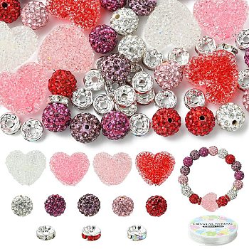 DIY Valentine's Day Bracelets Making Kits, including Polymer Clay Rhinestone & Brass Rhinestone Spacer Beads and Elastic Crystal Thread, Mixed Color, 10mm, Hole: 1.5mm