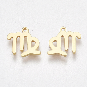Ion Plating(IP) 304 Stainless Steel Charms, Constellation, Golden, Virgo, 9.5x10x1mm, Hole: 0.8mm