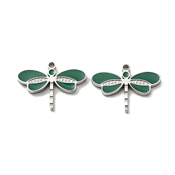 304 Stainless Steel Pendants, with Enamel, Dragonfly Charm, Stainless Steel Color, 11.5x16x1.5mm, Hole: 1.2mm