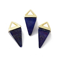 Natural Lapis Lazuli Pendants, Triangle Charms with Golden Plated Brass Findings, 18.5mm, Hole: 2x3mm(G-A222-02G-06)