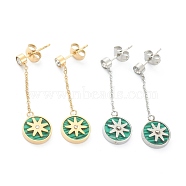 Ion Plating(IP) 304 Stainless Steel Stud Earrings, with Synthetic Malachite and Rhinestone, Flat Round, Mixed Color, 35.5mm, Pin: 0.8mm(EJEW-P191-05)
