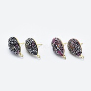 Natural Tourmaline Stud Earring Findings, with Loop, Polymer Clay Rhinestone and Golden Tone Brass Findings, Teardrop, Mixed Color, 18mm, Hole: 2mm(RB-L031-27)