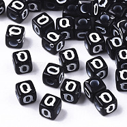 Opaque Acrylic Beads, Horizontal Hole, Alphabet Style, Cube, Black & White, Letter.Q, 5x5x5mm, Hole: 2mm, about 5000pcs/500g(SACR-N002-01Q)