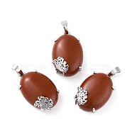 Natural Red Jasper Pendants, with Platinum Tone Brass Findings, Cadmium Free & Lead Free, Oval with Tree, 28~29.5x18.5x9.5mm, Hole: 8x5mm(G-C235-03A-RS)