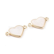 Brass Enamel Links, Long-Lasting Plated, Heart, White, Real 18K Gold Plated, 11x17.5x2mm, Hole: 1.4mm(X-KK-F814-24G)