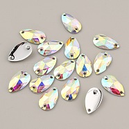 Sew on Rhinestones, Resin Rhinestone, 2-Holes Links, Garments Accessories, Teardrop, Crystal AB, 18x10x4mm, Hole: 1.6mm, 50pcs/bag(GLAA-WH0030-16B)