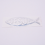 Waterproof PVC Adhesive Sticker Car Stickers, Fish with Word Jesus, for DIY Car Decorations, Silver, 15.2x5x0.1cm(DIY-WH0223-07A)