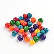 Natural Maple Wood Beads, Dyed, Round, Lead Free, Mixed Color, 10x8.5mm, Hole: 3.5mm, about 3000pcs/1000g(TB10MMY)