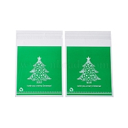 Christmas Theme Plastic Bakeware Bag, with Self-adhesive, for Chocolate, Candy, Cookies, Square, Lime Green, 130x100x0.2mm, about 100pcs/bag(OPP-Q004-05A)