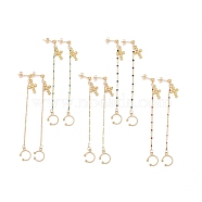 Brass Enamel Cable Chains & Cross Charms Dangle Stud Earrings, Golden, with 304 Stainless Steel Pin & Clip-on Earring Findings, Mixed Color, 97mm, Pin: 0.8mm(EJEW-JE04534)