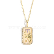 Brass Micro Pave Cubic Zirconia Rectangle with Constellation Pendant Necklaces, with Enamel, Cable Chain Necklace for Women, Aries, 15-3/4 inch(40cm)(PW-WG95654-01)