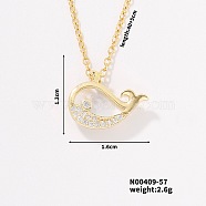 Fashionable Brass Clear Cubic Zirconia Pendant Cable Chain Necklaces for Women, Golden, Whale, 15.75 inch(40cm)(FN2830-7)