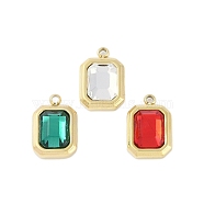 Glass Pendants, with Ion Plating(IP) 304 Stainless Steel Findings, Manual Polishing, Real 18K Gold Plated, Rectangle Charms, Mixed Color, 13.5x9x4.5mm, Hole: 1.4mm(STAS-P366-39G)