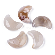 Moon Shape Natural Cherry Blossom Agate Healing Crystal Pocket Palm Stones, for Chakra Balancing, Jewelry Making, Home Decoration, 30x20.5x9.5mm(G-T132-001H)