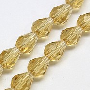 Glass Beads Strands, Faceted, Drop, Dark Goldenrod, 12x8mm, Hole: 1mm, about 56~58pcs/strand, 25~27 inch(EGLA-E010-8x12mm-11)
