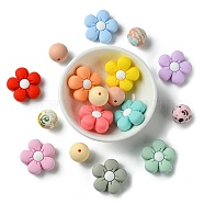 Food Grade Eco-Friendly Silicone Beads, Chewing Beads For Teethers, DIY Nursing Necklaces Making, Flower/Round, Mixed Color, 14.5~26.5x10~15mm, Hole: 2~3mm, 17pcs/box(SIL-YW0001-23)