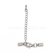 Platinum, about 82mm long. Alloy Lobster Claw Clasps: about 6mm wide, 12mm long, Cord Ends: about 3.5mm wide, 9mm long, 3mm inner diameter.(FIND-JF00063-03)