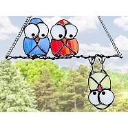 Cute Owl Stained Acrylic Art Window Planel, for Suncatchers Window Home Hanging Ornaments, Colorful, 210x250mm(STGL-PW0001-36B)