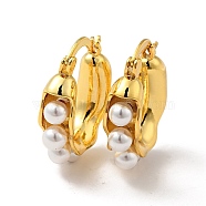 ABS Imitation Pearl Beaded Thick Hoop Earrings, Real 18K Gold Plated Brass Jewelry for Women, Real 18K Gold Plated, 28x25x8mm, Pin: 0.7x1mm(EJEW-F288-03G)