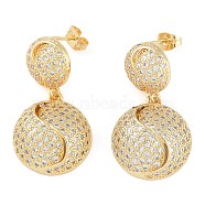 Brass Pave Clear Cubic Zirconia Stud Earrings for Women, Round, Real 18K Gold Plated, 35x19mm(EJEW-S225-10G-01)