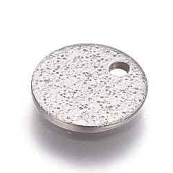 Tarnish Resistant 304 Stainless Steel Textured Pendants, Flat Round, Stainless Steel Color, 8x1mm, Hole: 1.2mm(STAS-I098-01-8mm-P)