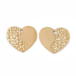 Ion Plating(IP) 304 Stainless Steel Pendants, Heart Charm, Real 18K Gold Plated, 21.5x23x1mm, Hole: 1.4mm(STAS-B031-17G)