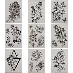 9Pcs 9 Style Waterproof Cool Sexy Body Art Removable Temporary Tattoos Paper Stickers, Mixed Patterns, 149x210x0.2mm, 1pc/style(STIC-GF0001-14)