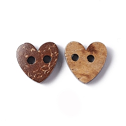 Coconut Buttons, Carved 2-hole Basic Sewing Button, Heart, 10x10mm, Hole: 1mm, Mixed Color, 10x10mm, Hole: 1mm(NNA0YZ2)