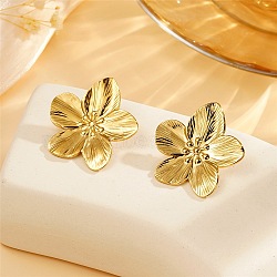 Flower 304 Stainless Steel Stud Earrings for Women, Golden, 32x31mm(EJEW-Z065-12G-03)