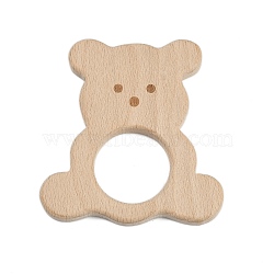 Natural Beech Wooden Baby Teething Toys, Teething Animal Rings for Newborn Toddler Infant, Bear, BurlyWood, 92x83x10mm, Hole: 35mm(WOOD-U003-14)