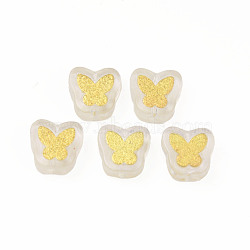 Electroplate Transparent Handmade Lampwork Beads, with Golden Plated Brass Findings, Butterfly, Clear, 11x11x4mm, Hole: 1mm(LAMP-Q032-04F)