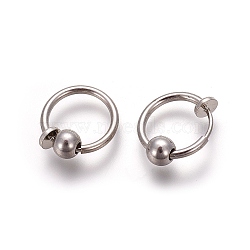 Electroplate Brass Retractable Clip-on Earrings, Non Piercing Spring Hoop Earrings, Cartilage Earring, with Removable Beads, WhiteSmoke, 12.6x0.8~1.6mm, Clip Pad: 4.5mm(X-EJEW-L221-02I)