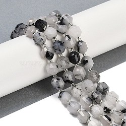 Natural Black Rutilated Quartz Beads Strands, Faceted, Bicone, Double Terminated Point Prism Beads, 10x9mm, Hole: 1.2mm, about 38pcs/strand, 15.08''(38.3cm)(G-O201B-136G)