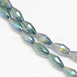 Electroplate Crystal Glass Rice Beads Strands, Faceted, Rainbow Color Plated, Dark Cyan, 4x9mm, Hole: 1mm, about 58pcs/strand, 20.4 inch(X-EGLA-F042-A13)