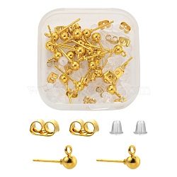 DIY Earring Making Kits, 70Pcs Plastic & Iron Ear Nuts, 20Pcs Iron Ball Stud Earring Findings, Golden, Findings: 90pcs/box(DIY-FS0001-37)