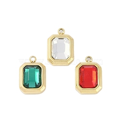 Glass Pendants, with Ion Plating(IP) 304 Stainless Steel Findings, Manual Polishing, Real 18K Gold Plated, Rectangle Charms, Mixed Color, 13.5x9x4.5mm, Hole: 1.4mm(STAS-P366-39G)