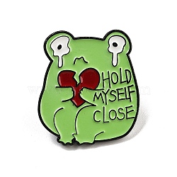 Cartoon Frog Alloy Enamel Brooch, Hold Myself Close Animal Enamel Pins for Backpack Clothes, Lime Green, 29.5x26x1.8mm(JEWB-S020-04D)