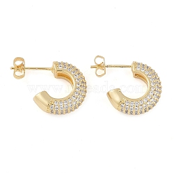 Brass Pave Clear Cubic Zirconia Stud Earrings for Women, C-Shaped, Real 18K Gold Plated, 16x5mm(EJEW-S225-11G-01)