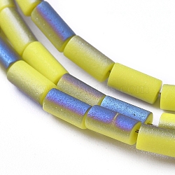 Electroplated Frosted Glass Bead Strands, Column, Blue Plated, Yellow, 5x2.5mm, Hole: 0.7mm, about 99pcs/strand, 19.6 inch(50cm)(EGLA-G071-D08)