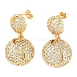 Brass Pave Clear Cubic Zirconia Stud Earrings for Women, Round, Real 18K Gold Plated, 35x19mm(EJEW-S225-10G-01)