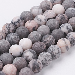 Natural Pink Zebra Jasper Beads Strands, Frosted, Round, 10mm, Hole: 1mm, about 40pcs/strand, 15.3 inch(39cm)(G-J376-46F-10mm)