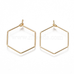 Brass Earring Hooks, Hexagon, Nickel Free, Real 18K Gold Plated, 20 Gauge, 26~26.5x20~20.5x0.8mm, Pin: 0.8mm(KK-T038-424A-G)