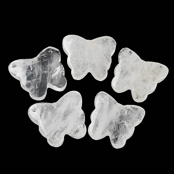 Natural Quartz Crystal Pendants, Rock Crystal Pendants, Butterfly Charms, 27.5~30x32~34x8mm, Hole: 2mm