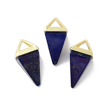 Natural Lapis Lazuli Pendants, Triangle Charms with Golden Plated Brass Findings, 18.5mm, Hole: 2x3mm