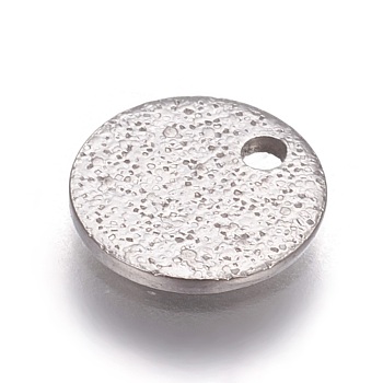 304 Stainless Steel Textured Pendants, Flat Round, Stainless Steel Color, 8x1mm, Hole: 1.2mm
