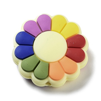 Flower Silicone Beads, Colorful, 28.5x8.5mm, Hole: 2.5mm