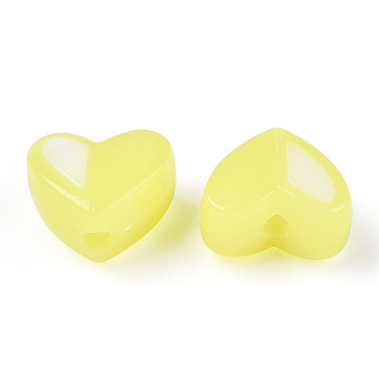 Two Tone Opaque Acrylic Beads, Imitation Jelly, Heart, Champagne Yellow, 14x16.5x9.5mm, Hole: 2.8mm, about 349pcs/500g